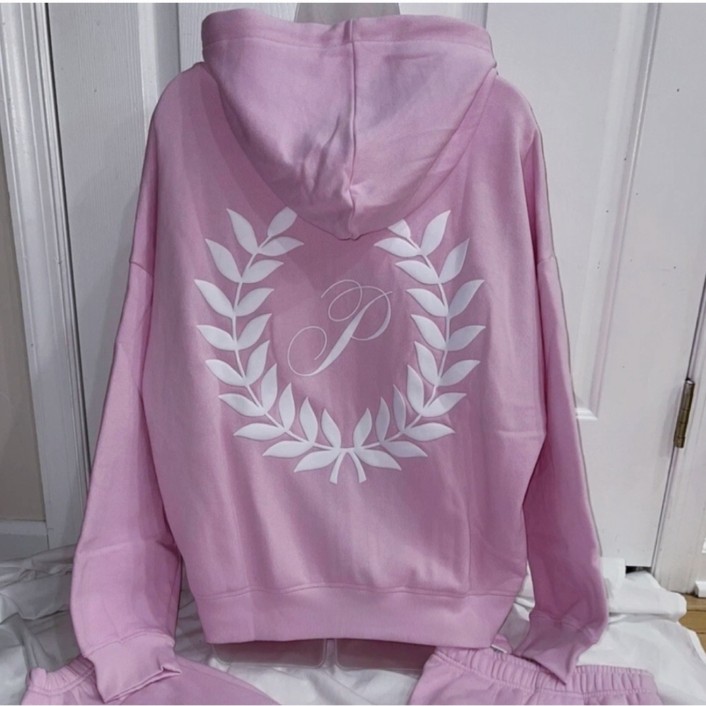 Victoria's Secret Pink ivy fleece full zip hoodie pink white logo sweatshirt 🩷